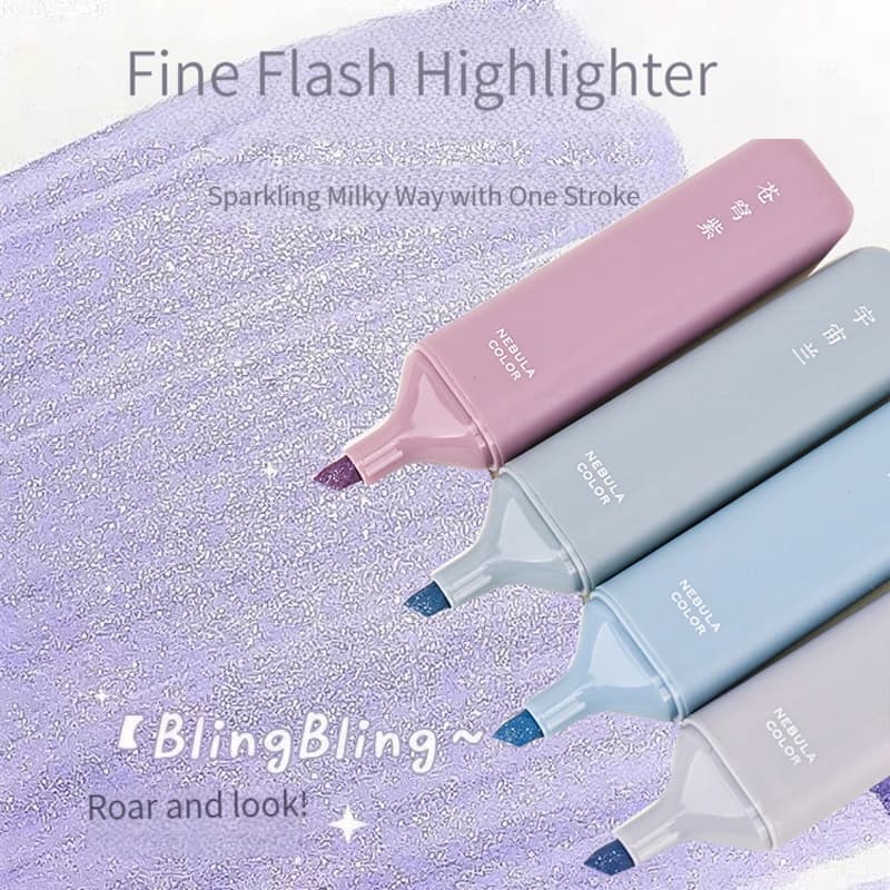 4 Color/Set Glitter Highlighter Pen Fine Flash Markers Painting Maker for Scrapbook Diary Journal Cute Stationery Art Supplies
