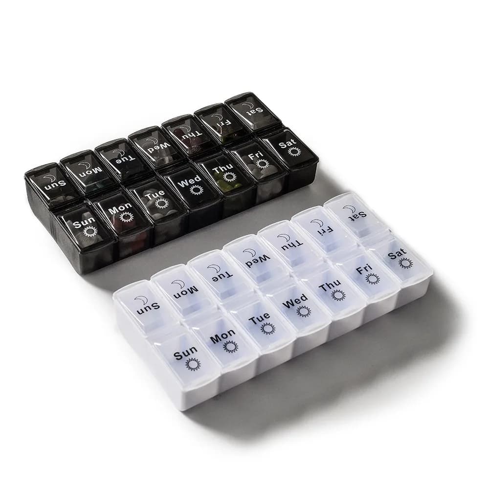 Nuovo Contenitore Portatile Settimanale per Pillole, Organizzatore con 14 Scomparti per 7 Giorni, Due Volte al Giorno, per Vitamine, Medicinali, Oli di Pesce