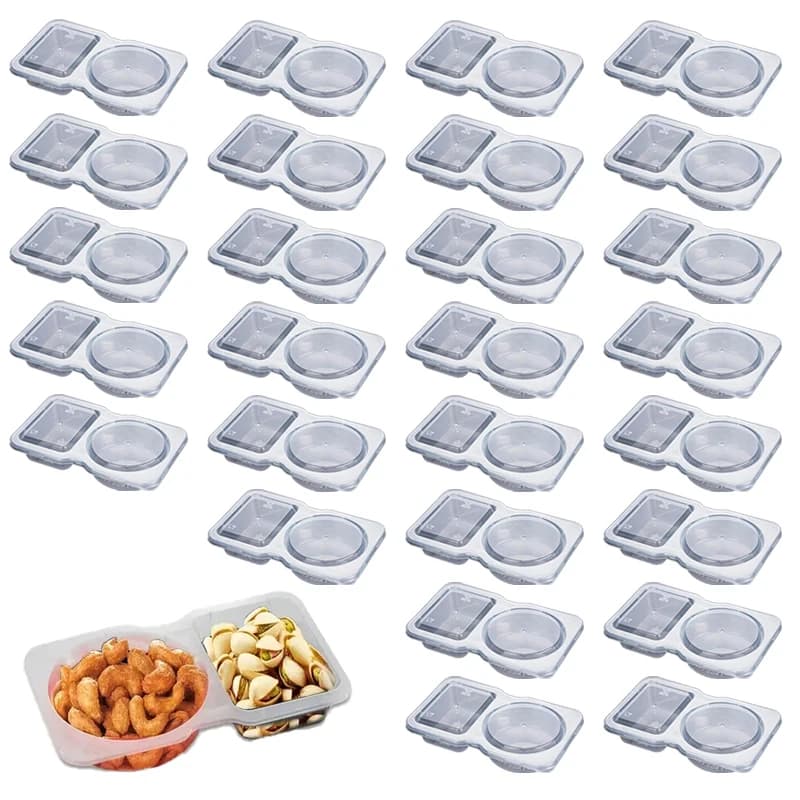 15/25/35PCS Double Compartment Seasoning Container Transparent Lid Portable Snack Container for Sauce Sampling Travel Snack