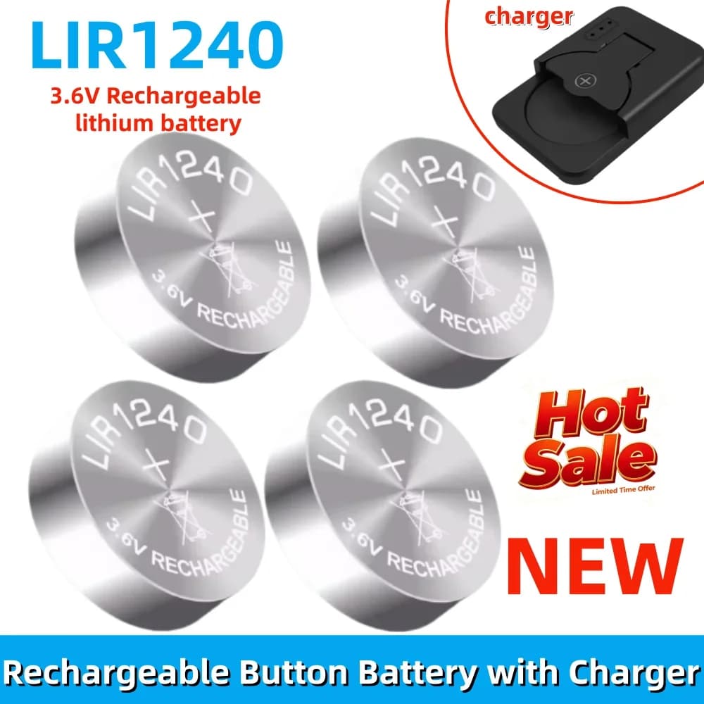 2-5pcs LIR1240 Rechargeable Battery Button Cells 3.6V Lithium Battery with Charger Kit for TWS Bluetooth Earphone Replace CP1240