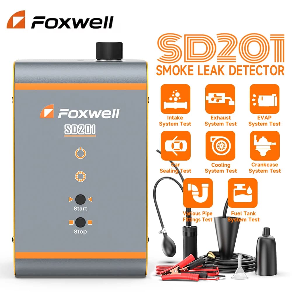 FOXWELL SD201 12V Macchina del fumo automobilistica Pompa d'aria incorporata EVAP Tester diagnostico per tubi di scarico sottovuoto Rilevatore di perdite di fumo