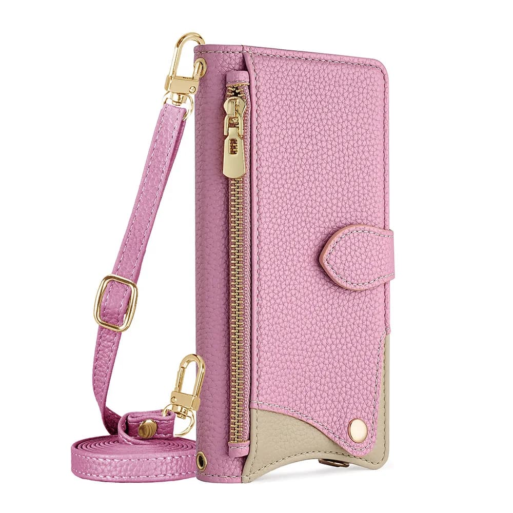 Giappone Crossbody cinturino lungo cerniera slot per schede portafoglio Flip custodia in pelle Lychee per Iphone 17 Air 16 15 14 13 12 Pro Max Plus