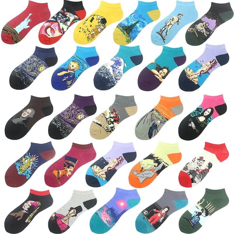 New Ship Oil Painting Harajuku Funny Socks Men Happy Design Crew Socks Harajuku Hip Hop Shallow Mouth Sokken Unisex Divertidos
