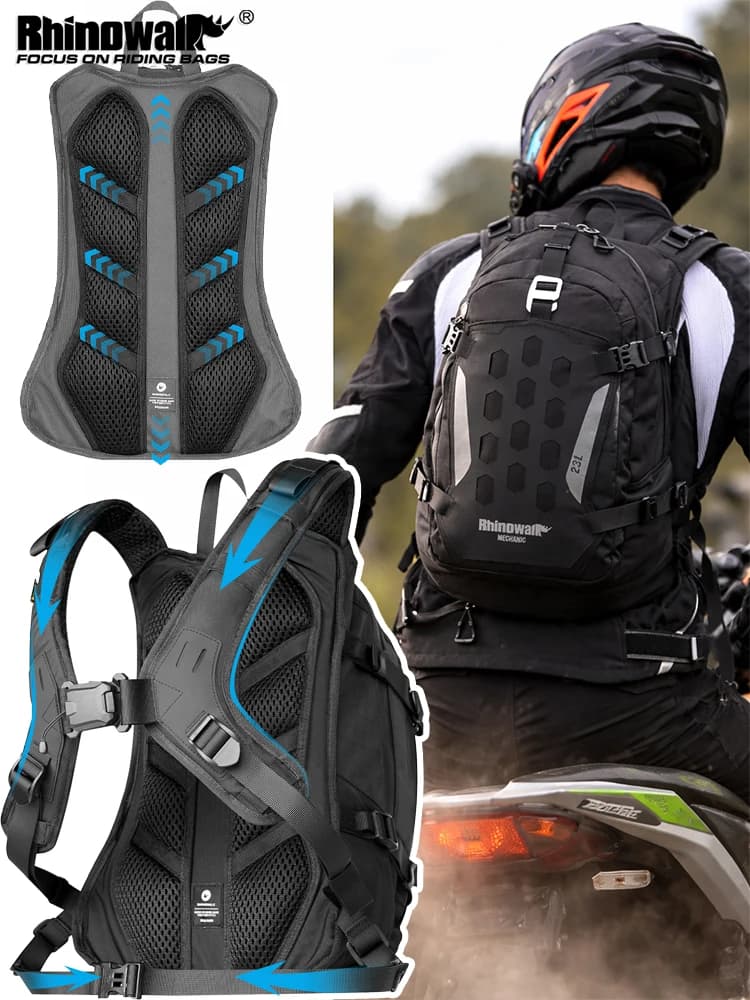 Rhinowalk motorcycle backpack 23L series Mechanic backpack biker quick release magnetic backpack hydration support helmet cover rain back breathable ADV trip