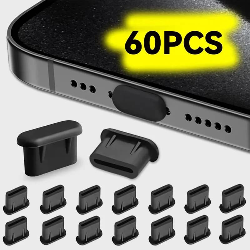 60-1PCS Type-C Dust Caps Charging Door Silicone Protection Soft Anti-dust Cover cap for Huawei Samsung Xiaomi Oppo Mobile Phone