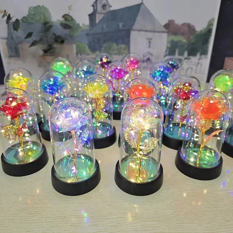 Luce rosa Bella luce notturna dall'aspetto realistico Rosa Fiore eterno Forniture per feste Simulazione LED Fiore rosa San Valentino