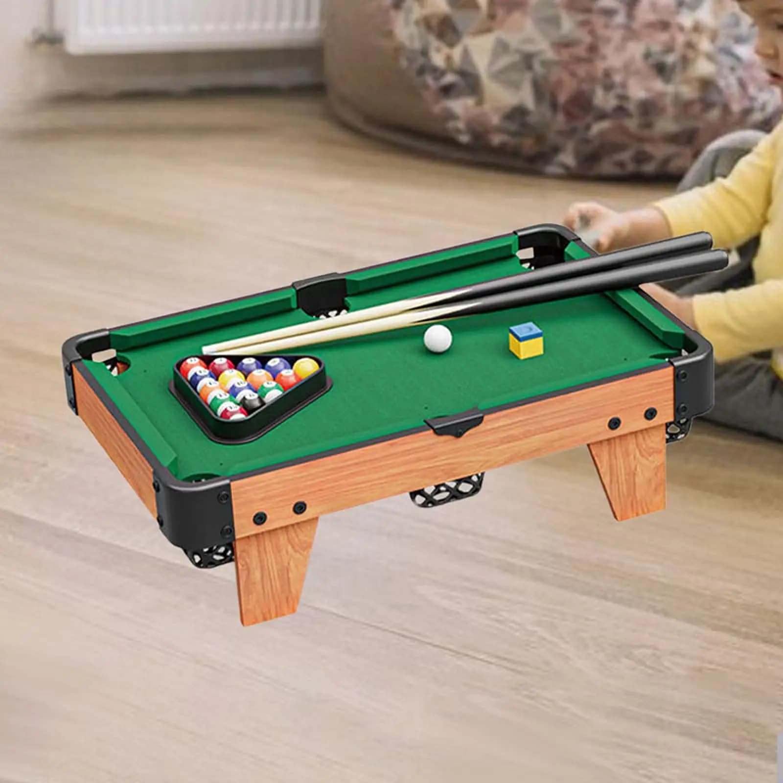 Mini Set da Biliardo da Tavolo in Legno con Stecche e Triangolo per Intrattenimento in Ufficio e Casa
