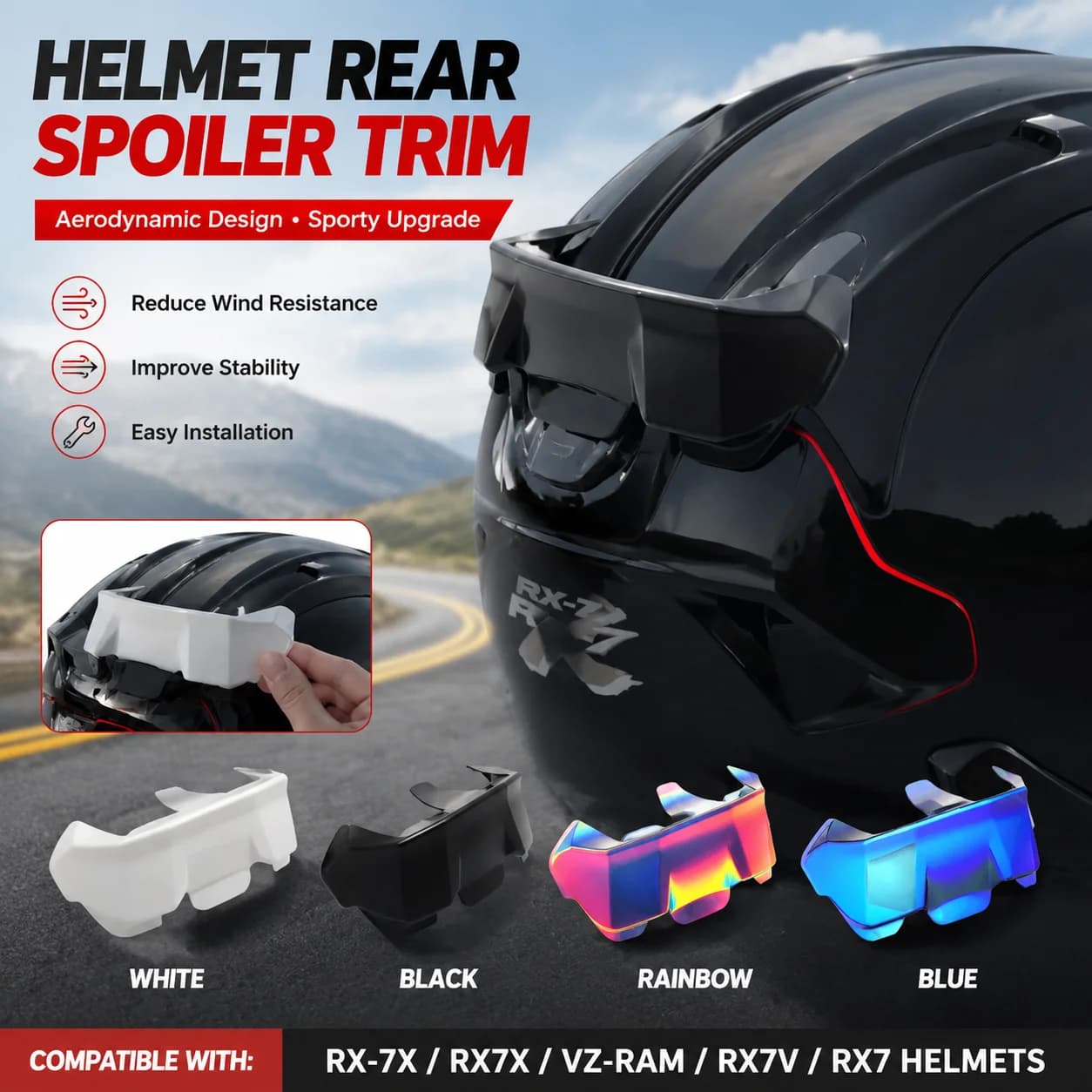 Motorcycle Helmet Rear Spoiler Trim Aerodynamic Accessory For RX-7X RX7X VZ-Ram RX7V RX7 Helmet Modification Parts