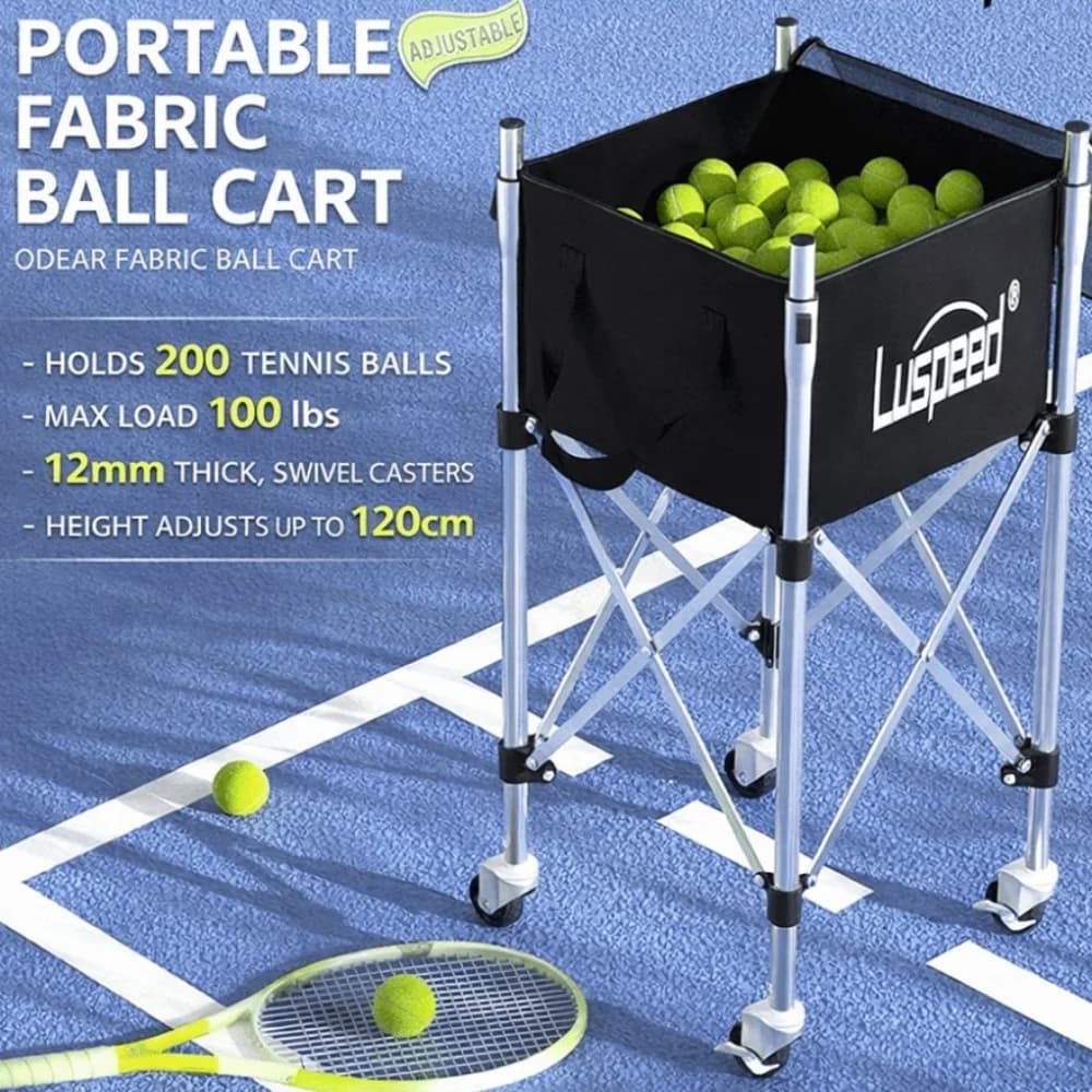 Carrello Portapalle da Tennis Luspeed in Acciaio Inossidabile, Grande Capacità, Altezza Regolabile