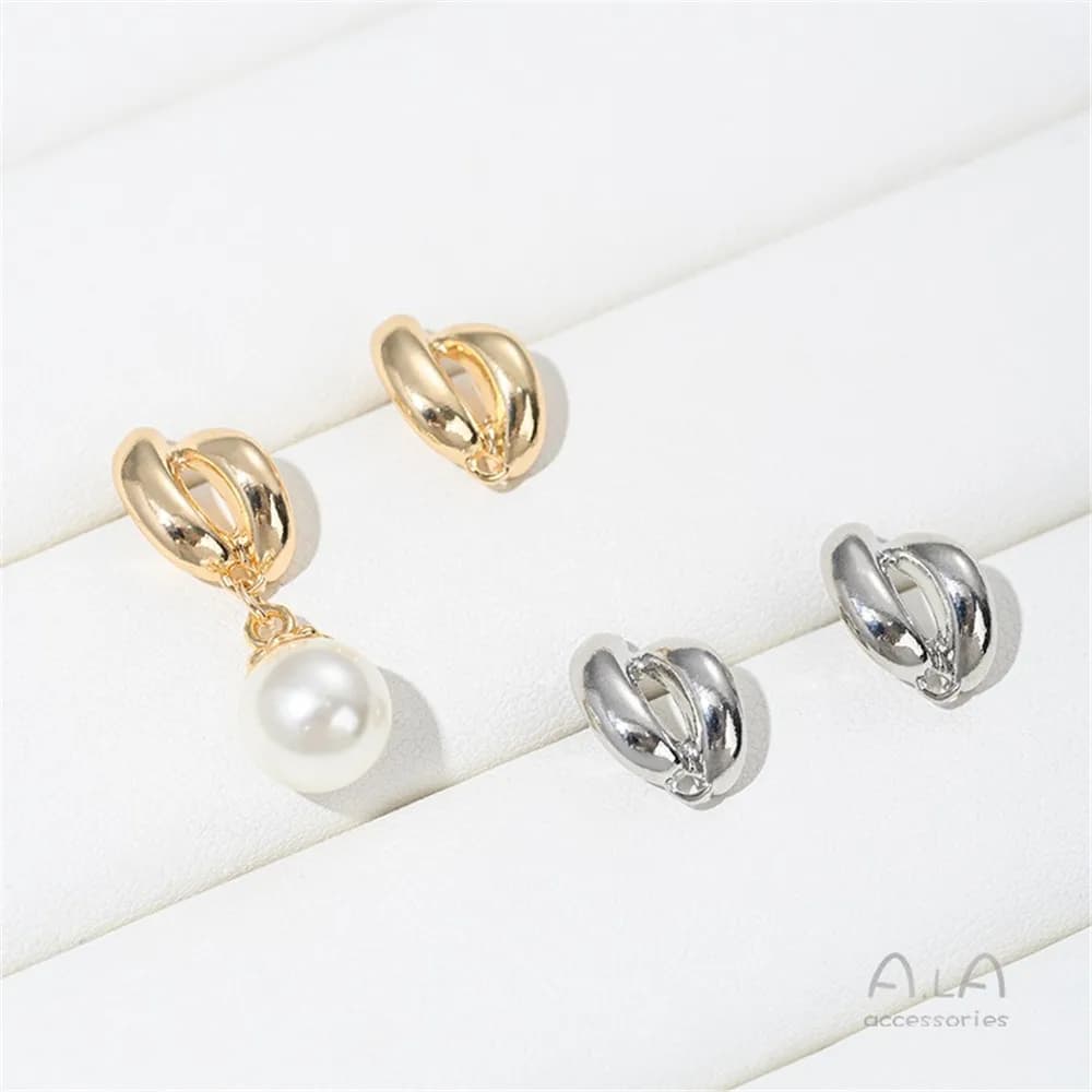 14K Gold-plating Banana-shaped Double Arc Surface with Rings Needle Earrings DIY Handmade Ear Jewelry Earrings Accessorie