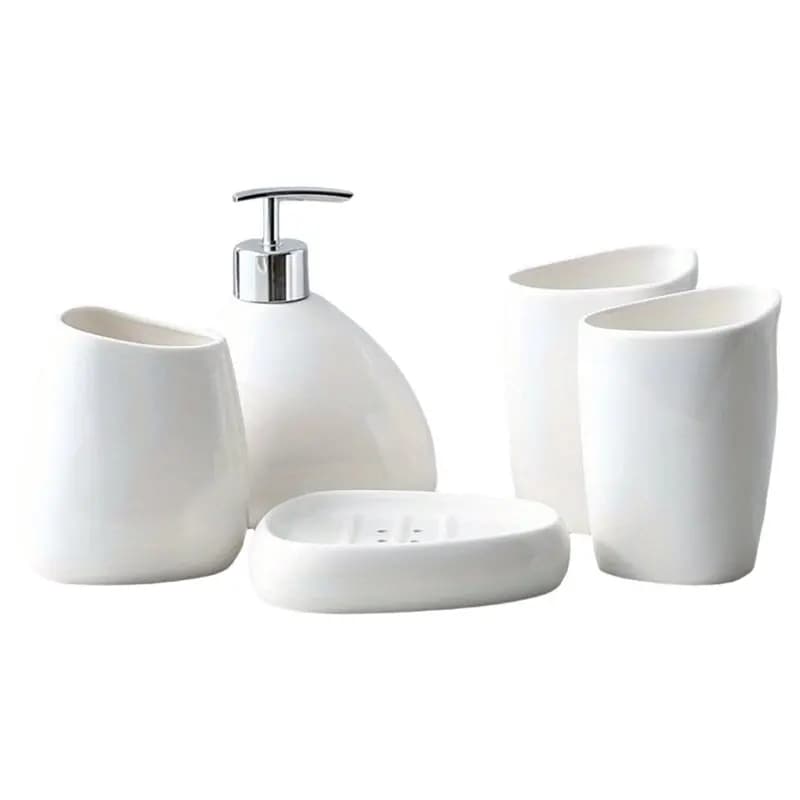 Set di 5 Accessori Moderni per Bagno A23P con Dispenser a Pompa, Porta Spazzolini e Portasapone