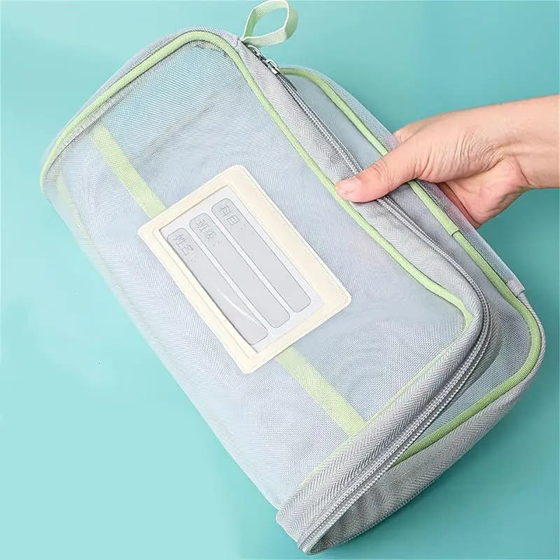 Borsa Portadocumenti a Doppio Strato in Rete con Chiusura a Cerniera, Grande Capacità, Organizer per Documenti per Scuola e Ufficio