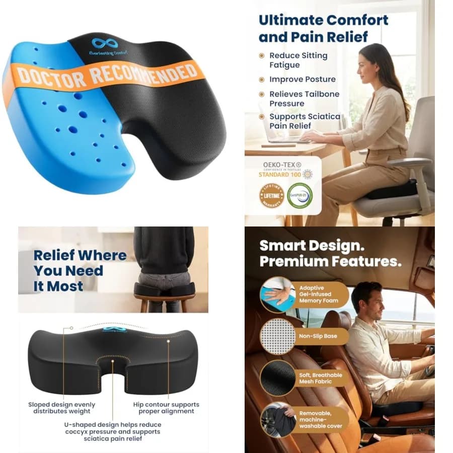 Cuscino in Memory Foam Consigliato dai Medici per Sedie da Ufficio e Auto - Accessori Ergonomici per Scrivania - Cuscini per il Coccige