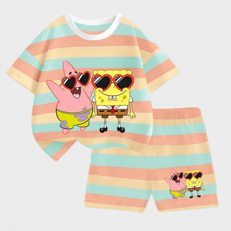 Set T-shirt e Pantaloncini per Bambini SpongeBob SquarePants, Completo Estivo 2 Pezzi, Abbigliamento Sportivo Casual Anime Trend per Ragazze, Regalo