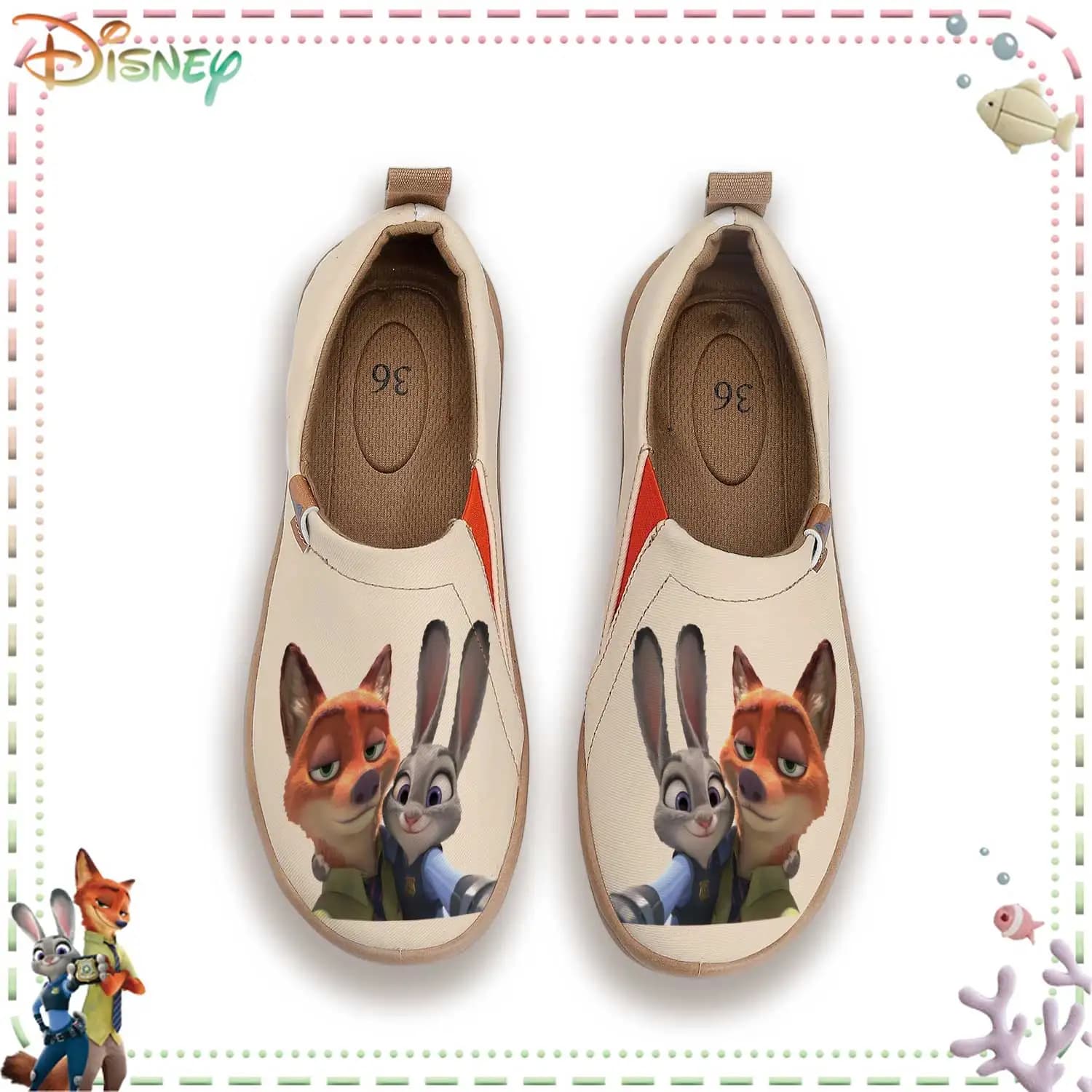 Sneakers slip-on da donna Disney Zootopia, scarpe casual in tela traspirante, mocassini leggeri con stampa Judy e Nick