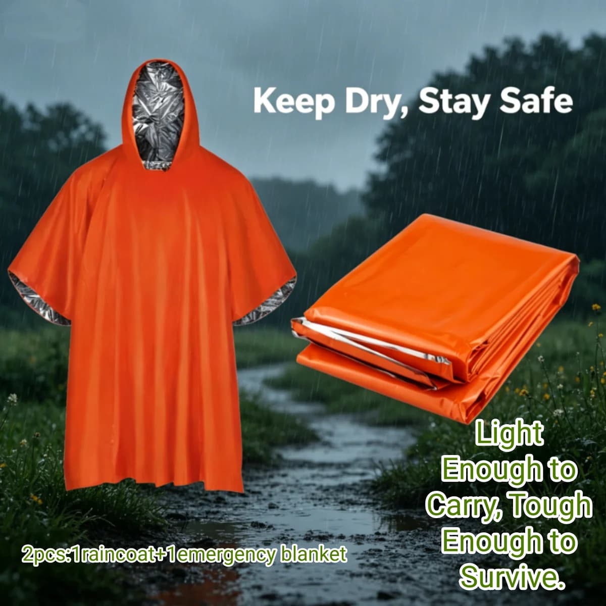 Multifunctional Disaster Emergency Kit Waterproof Rain Poncho Heat Retention Foil Blanket Portable Outdoor Camping Survival