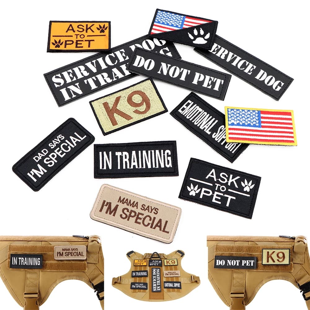 Confezione da 12 pezzi di toppe tattiche per gilet per cani, collare, toppe personalizzate, etichette adesive, nome personalizzato, adesivo identificativo