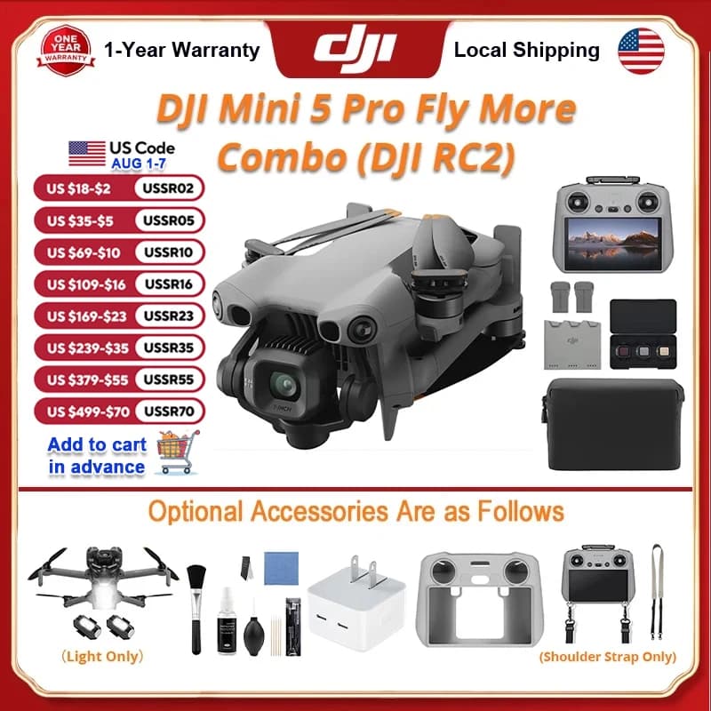 DJI Mini 5 Pro Fly Combo Drones Kit for Beginners with RC 2 FPV Drone with Camera 4k professional 1-Inch CMOS 360° ActiveTrack O4+ 20KM Transmission