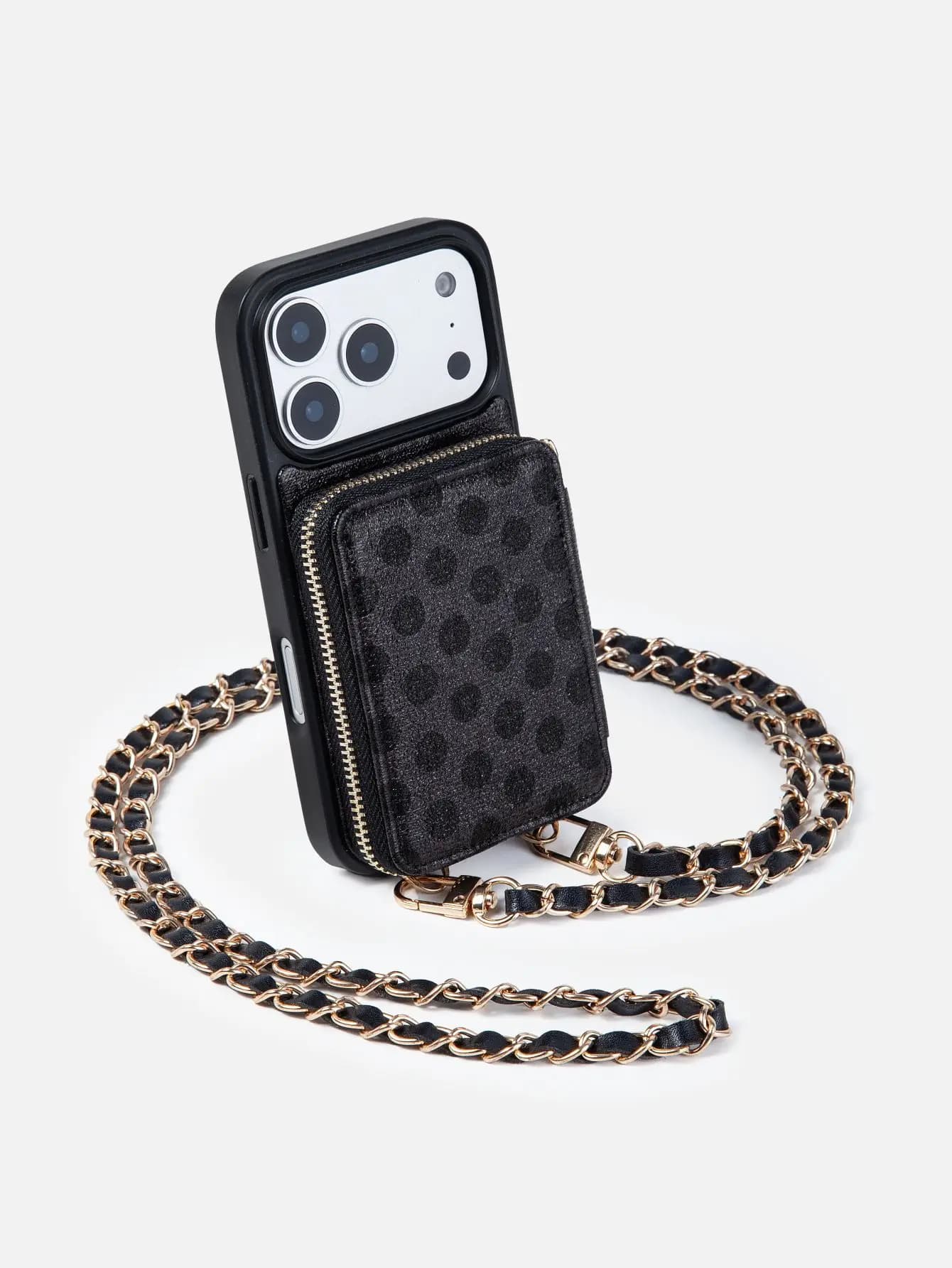 Stylish Polka Dot Pattern Mini Purse Card Pocket Crossbody Strap Phone Case Microfiber Leather Wallet Cover for iPhone 17 16 15