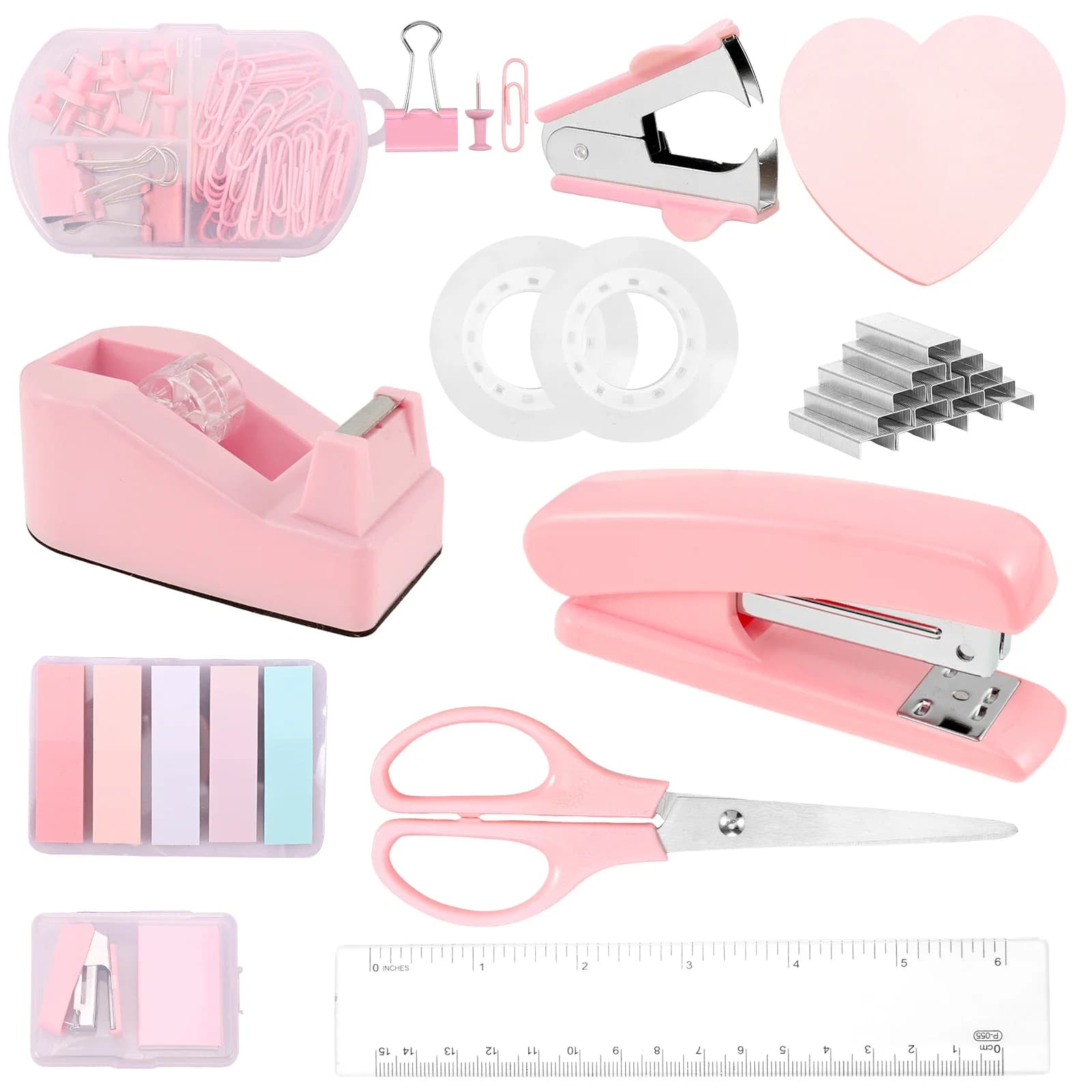 Set di forniture per ufficio Accessori da scrivania Set di cucitrici Set di graffette Porta nastro per righello Etichette Forbici da ufficio per studenti Uso in ufficio