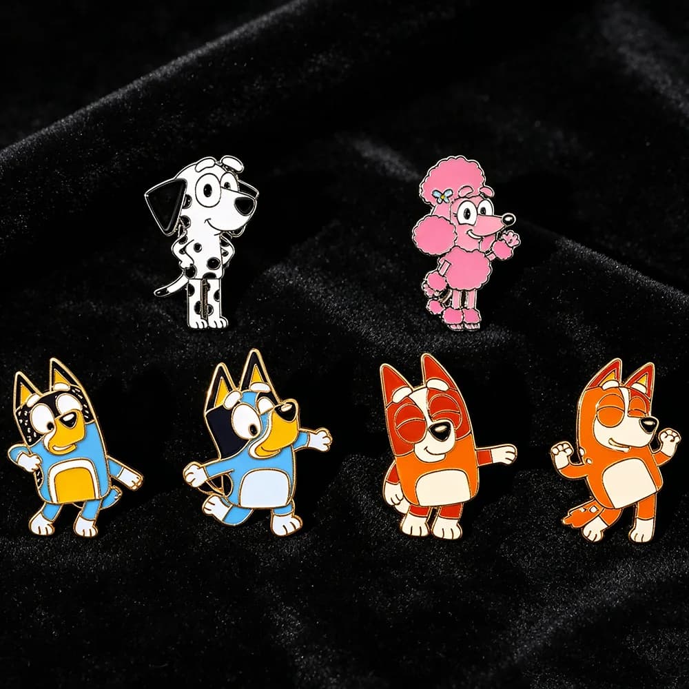 Set da 6 spille smaltate a tema cani Bingo, gioielli alla moda da donna per accessori di abbigliamento, badge per zaini, regali