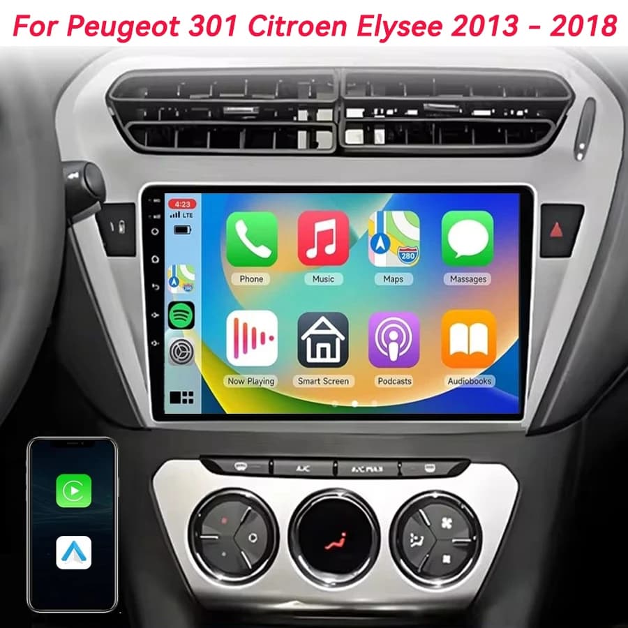 Autoradio Android 16 Carplay per Peugeot 301 Citroen Elysee 2013 2014 2015 - 2018 Lettore Multimediale Stereo 2din Audio BT