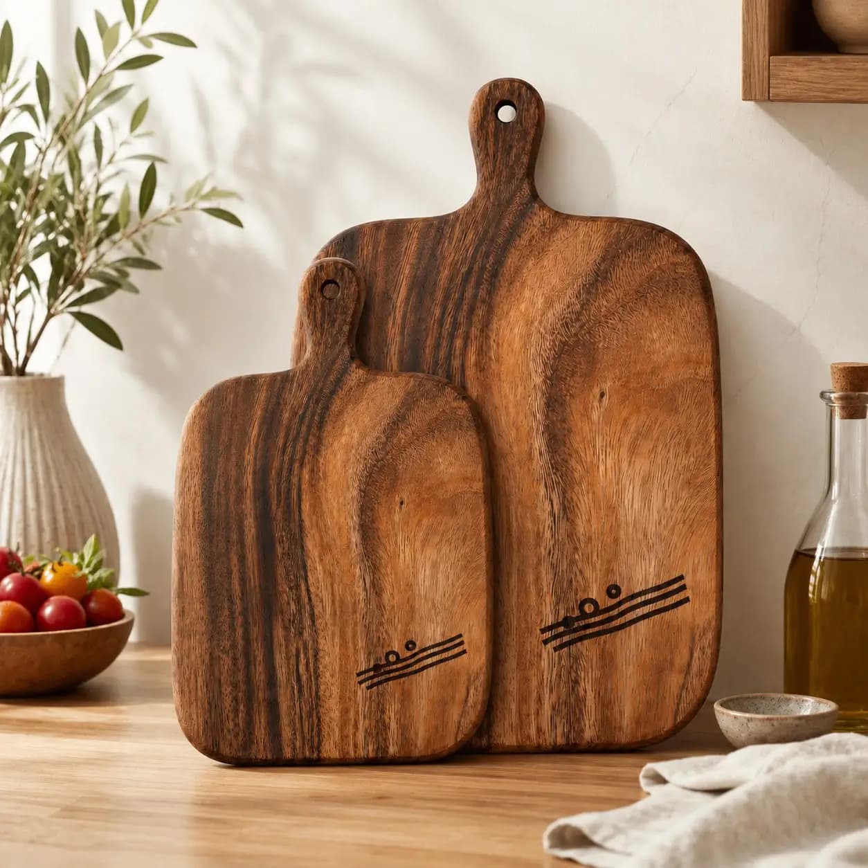2Pcs/1Pc Wooden Carved Cutting Board, Flow-Patterned Steak Board, Tabletop Decorative Cutting Board, Stylish Long Handle, Solid Wood, Used for Cutting Meat, Cheese, Bread, Vegetables, and Fruits - Deli Board, Cheese Serving Board