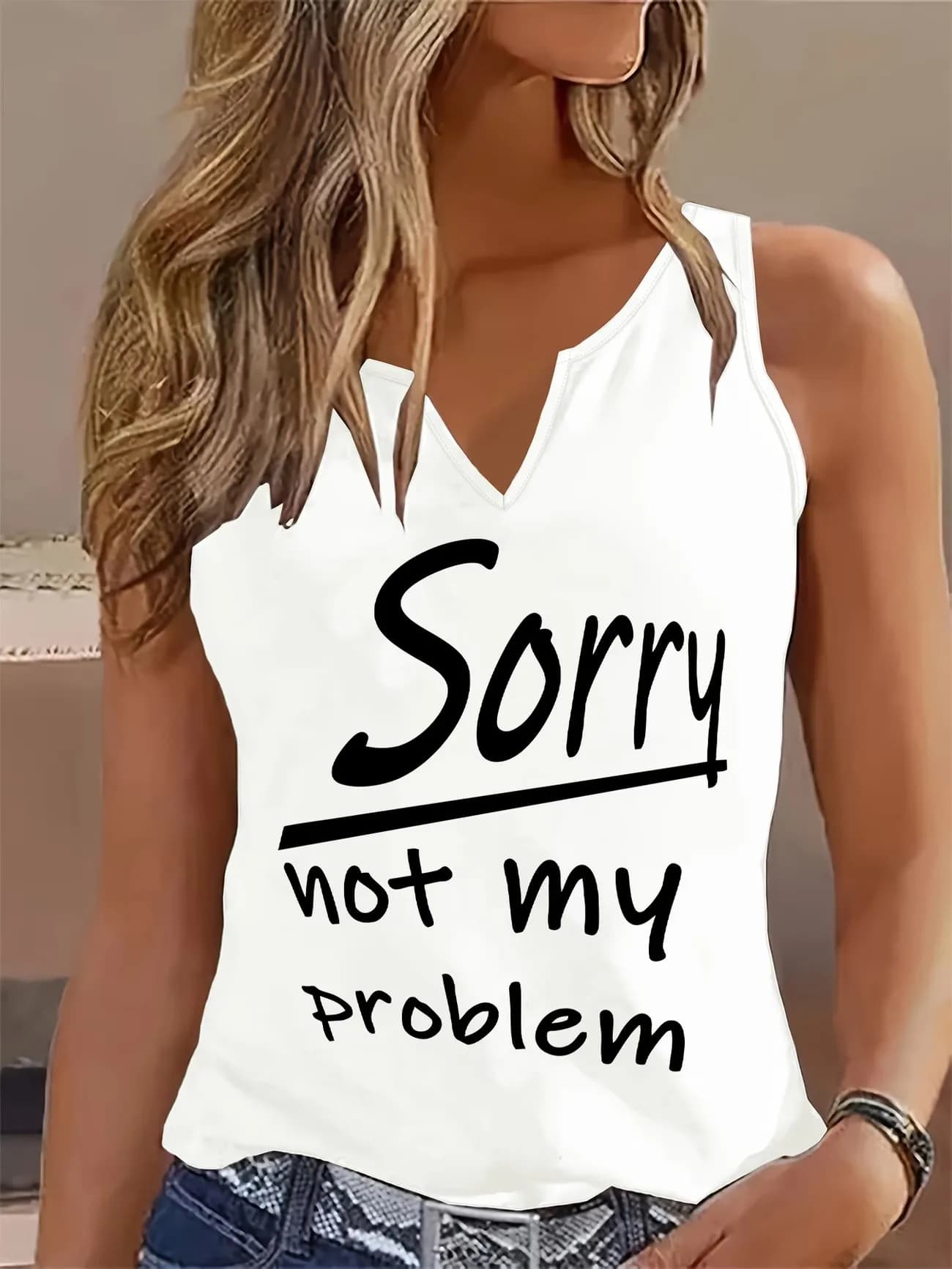Y2k Graphic Letter Print Sleeveless Tank Top T-shirt V Neck 90s Vest T Shirts Women Tee Shirt V-Neck Gothic Tops