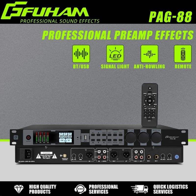 FUHAM PAG-88 Professional KTV Preamp Effects Processor Digital Karaoke Audio Mixer with Anti-Howling Bluetooth USB Playback Remo