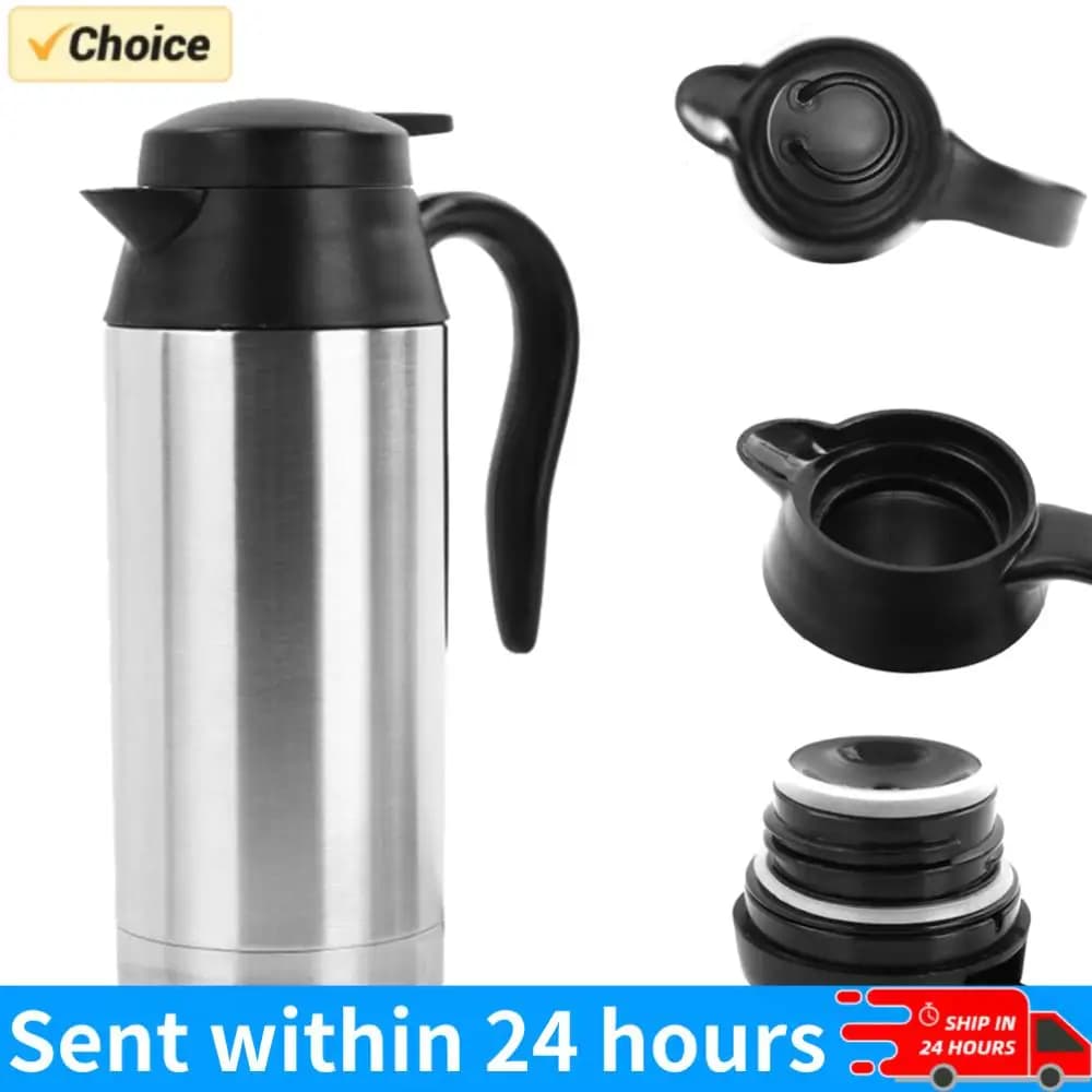 Bollitore Elettrico per Auto da 750ML, 12V/24V, Tazza Riscaldante in Acciaio Inox con Presa Accendisigari