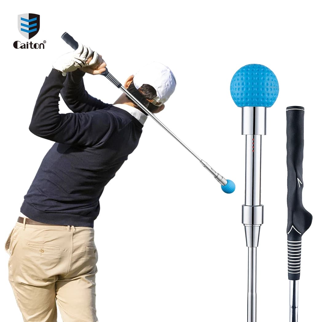 Caiton 85cm Golf Swing Practice Stick 4-Gear Adjustable Simulated Ball Head Zinc Alloy Shaft Grip Tempo Strength Training Aid