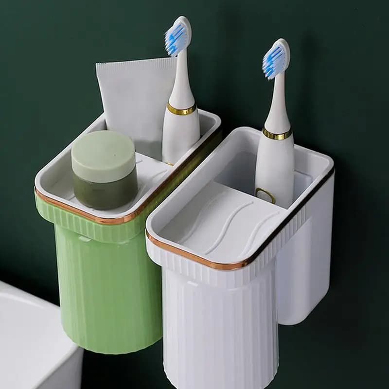 Appendiabiti per spazzolino Portabicchieri per spazzolino Adesivo per montaggio a parete Touchless Salvaspazio con tazza rimovibile per doccia Bagno