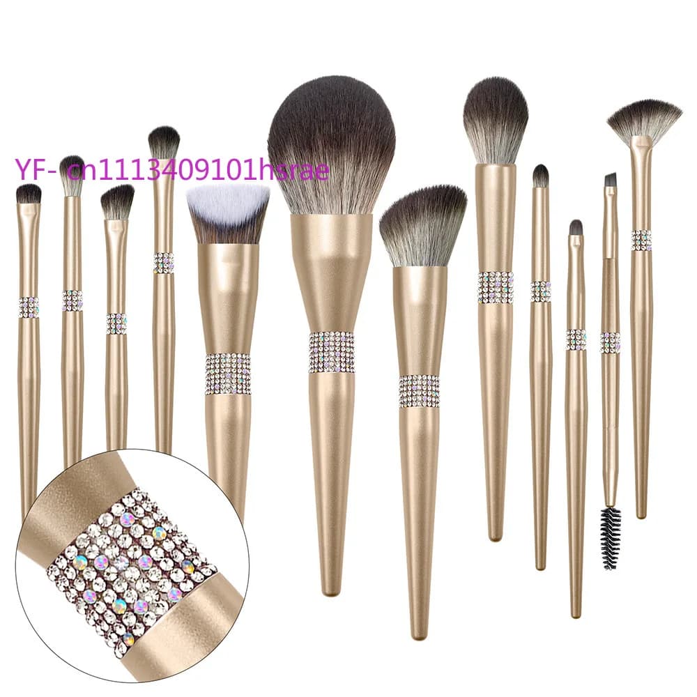 Set di 12 Pennelli da Trucco Premium Queen in Oro Champagne, Set Completo di Strumenti di Bellezza con Setole Morbide per Ombretto e Fondotinta