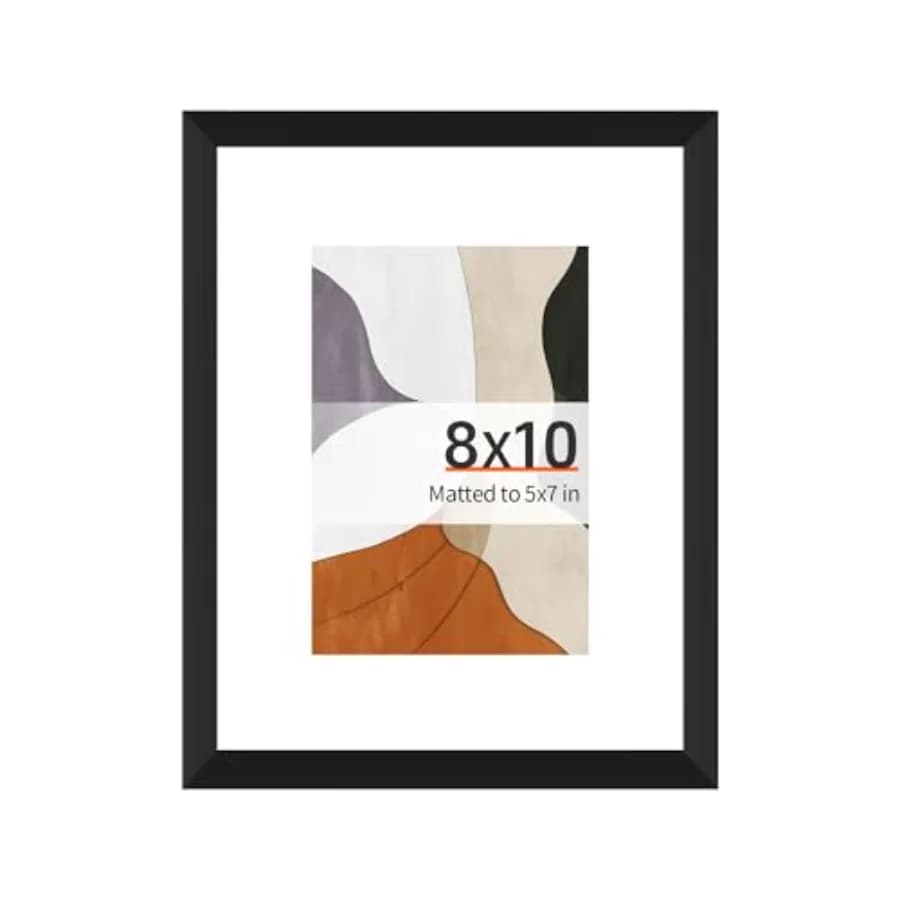 8x10 Black Picture Frame, Display Pictures 5x7 with Mat or 8x10 Without Mat, Wall or Tabletop Display with Stand, 1 Pack