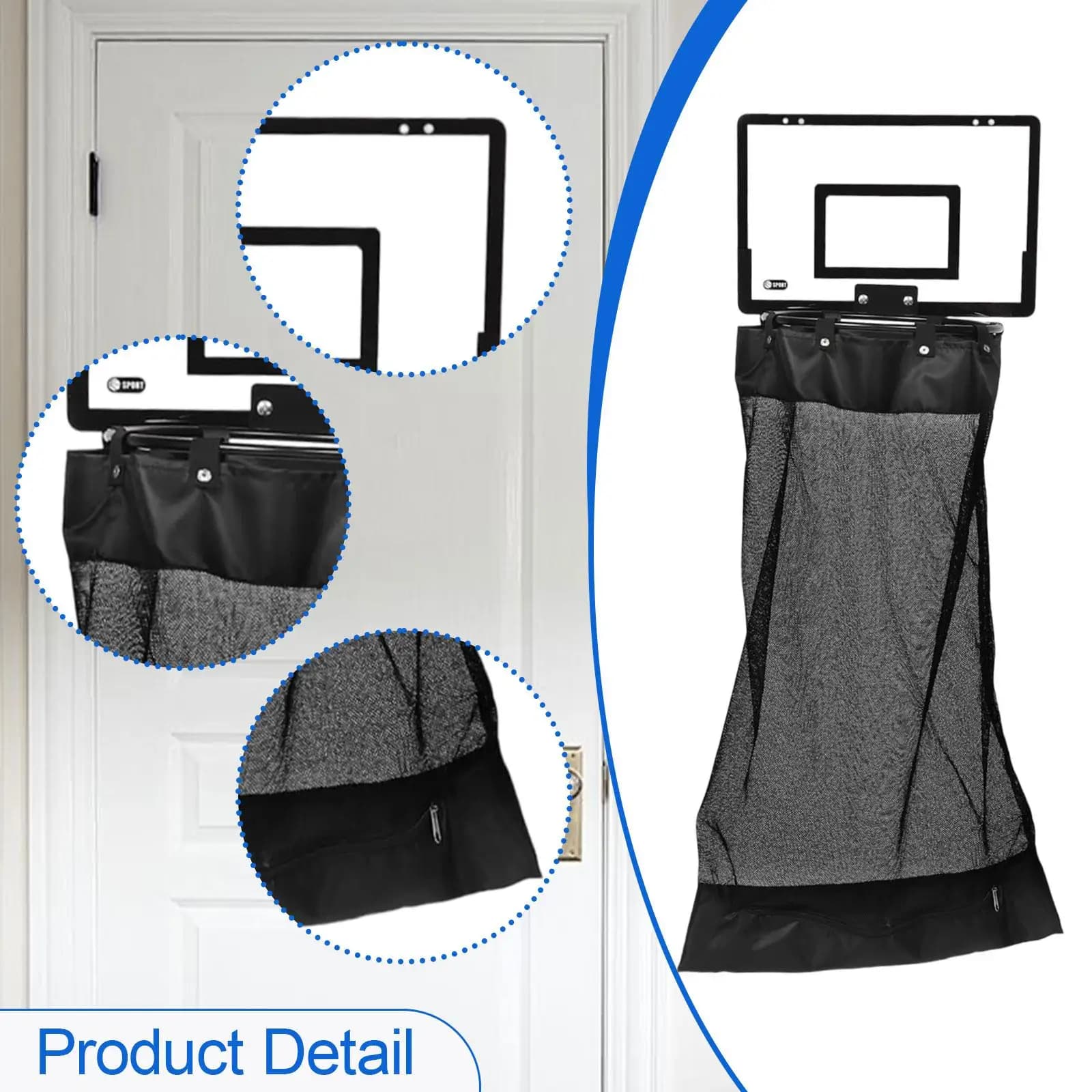 over the Door Basketball Laundry Hamper Mesh Bag Foldable Clothes Storage Organizer for Dorm Room Bathroom Bedroom