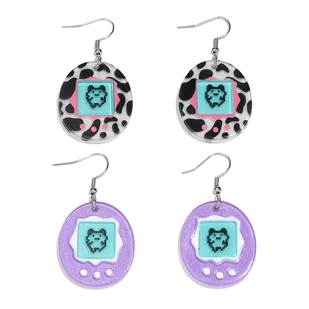 Simpatico acrilico rotondo geometrico elettronico uova di animali domestici orecchini pendenti divertente cartone animato console di gioco orecchino accessori gioielli da donna