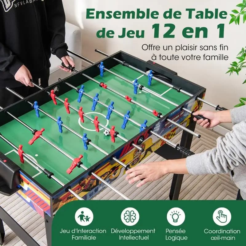 Set Tavolo da Gioco 12-in-1 con Calcio Balilla, Air Hockey, Biliardo, Scacchi e Ping Pong