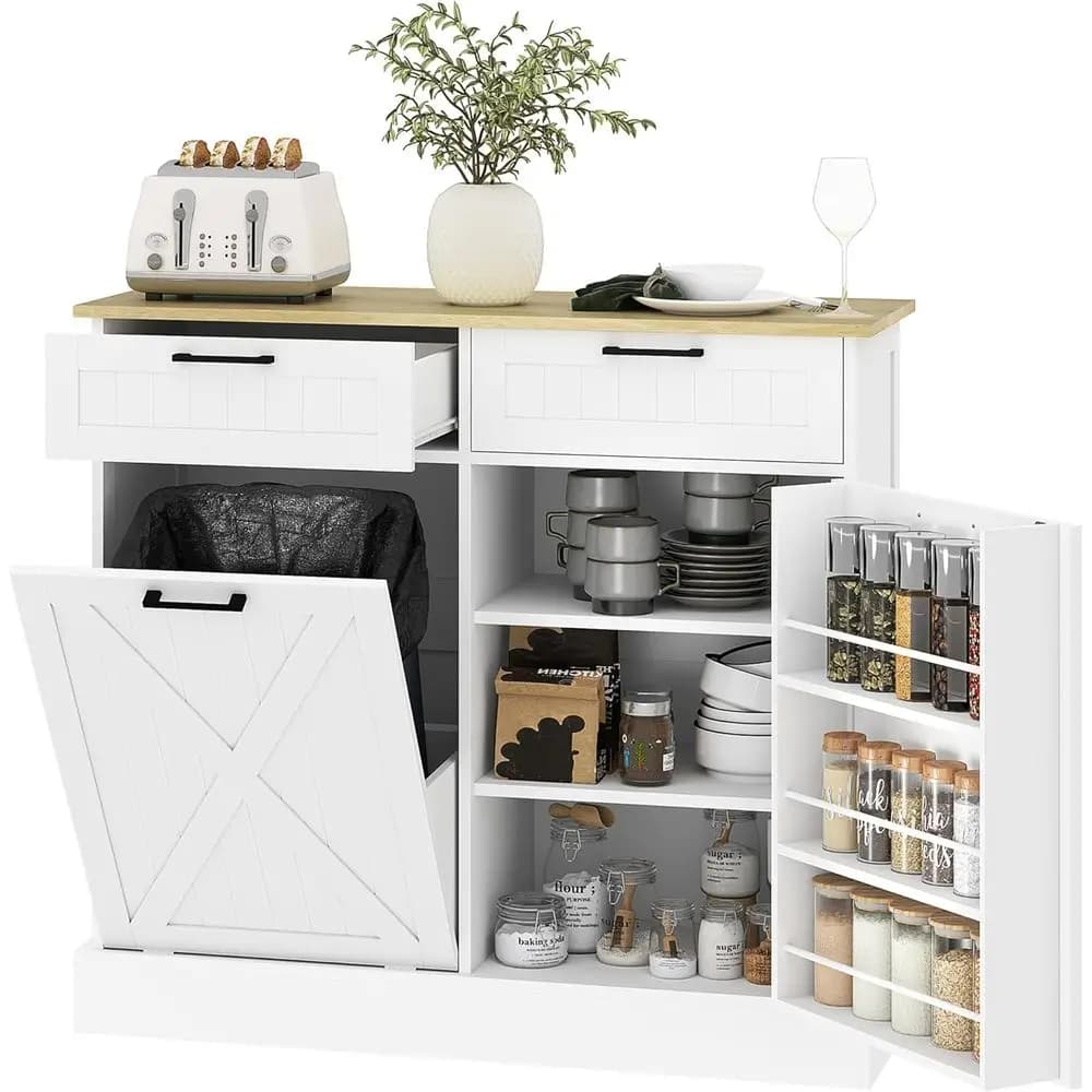 Contenitore per Rifiuti Nascosto da 10 Galloni per Cucina, Lavanderia o Dispensa, Bianco