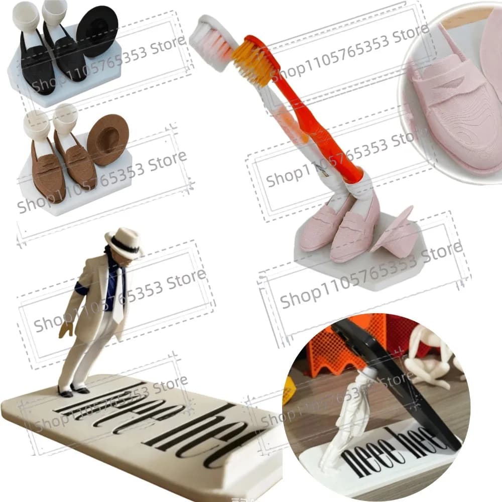 3pcs 3D Printed Michael Jackson Phone Stand,Oblique Insert Toothbrush Holder Ornament Michael Jackson Spacewalk Home Decoration
