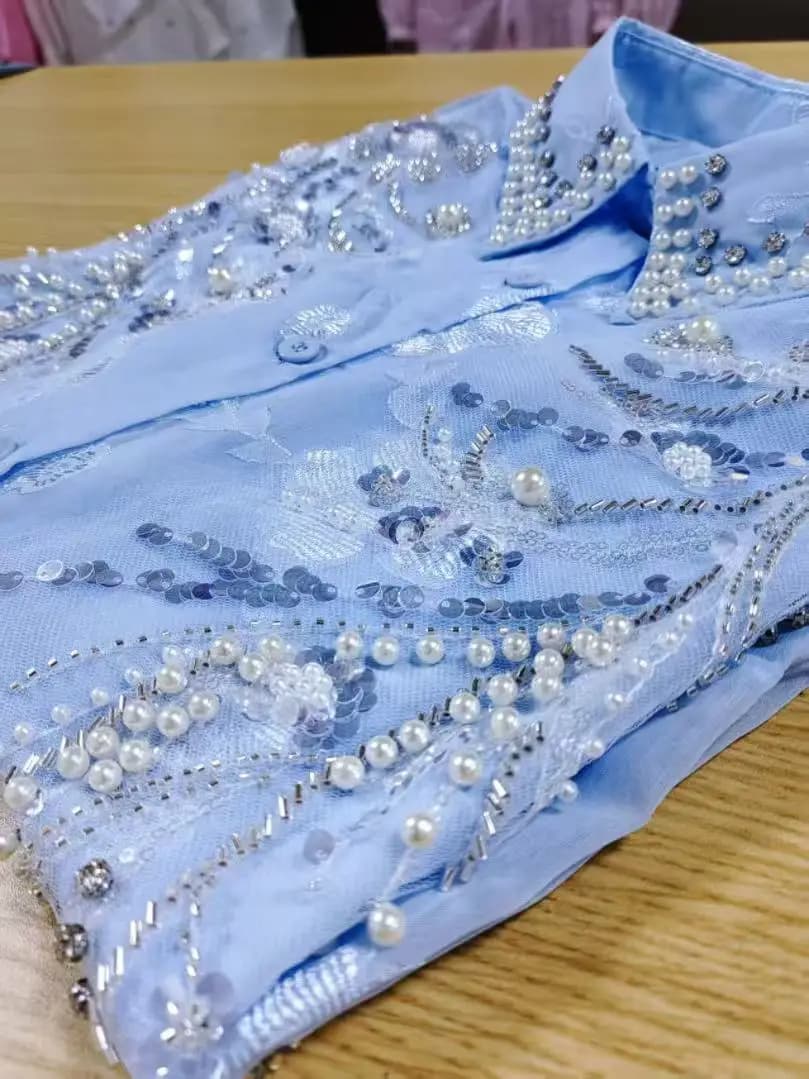 Stile di lusso Sparkle Strass Donna Primavera Estate Camicie casual larghe Camicette Capispalla oversize Top