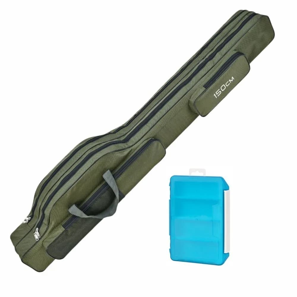 with Tackle Box Fishing Rod Case Folding Large Compartments Fishing Rod Bag Oxford Fabric Pole Reel Storage Bag Outdoor Use