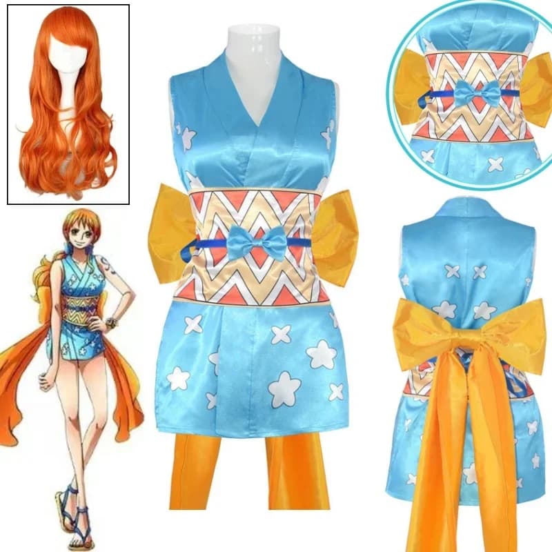 2026 Nami Cosplay Costumes Wig Japanese Festival Themed Cos Outfit with Sleeveless Kimono and Obi for Comic Conventions Roleplay