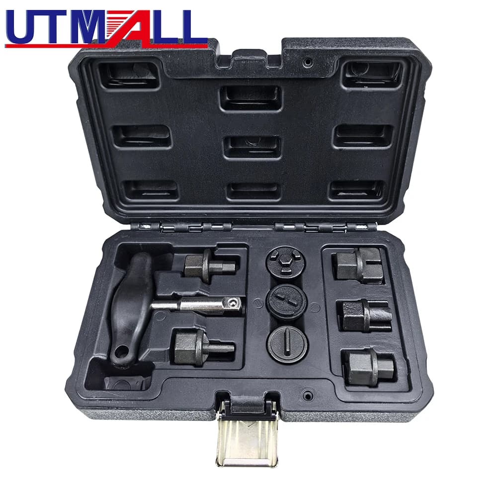 9Pcs Plastic Oil Pan Drain Plug Tool Set For Ford VW Audi and BMW 3/8″ T-Handle With 8 Adapters Auto Repair Tools