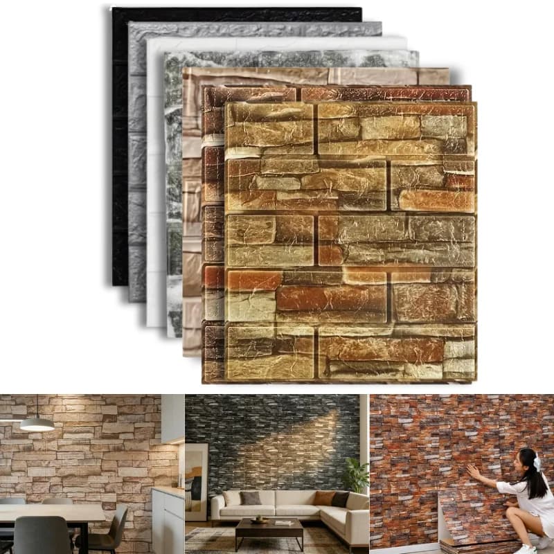 10 pezzi di carta da parati in schiuma morbida 3D, 38,5x35 cm, autoadesiva, impermeabile, resistente alle macchie, adesivo da parete per soggiorno, camera da letto, cucina