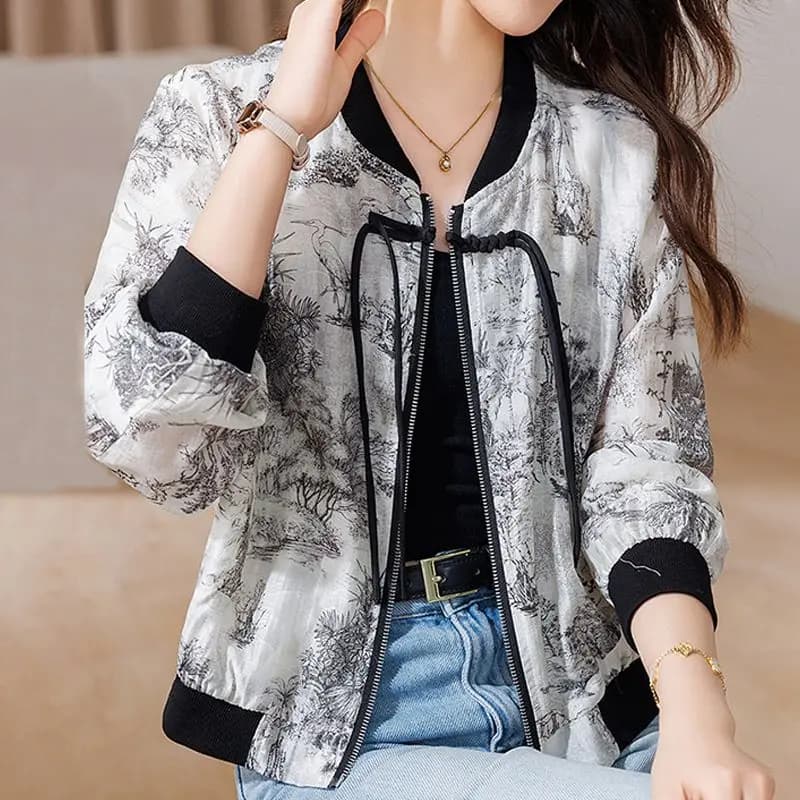 Women's Short Style Summer Lightweight Baseball Jacket New Chinese National Style Sun Protection Outerwear Casual Top