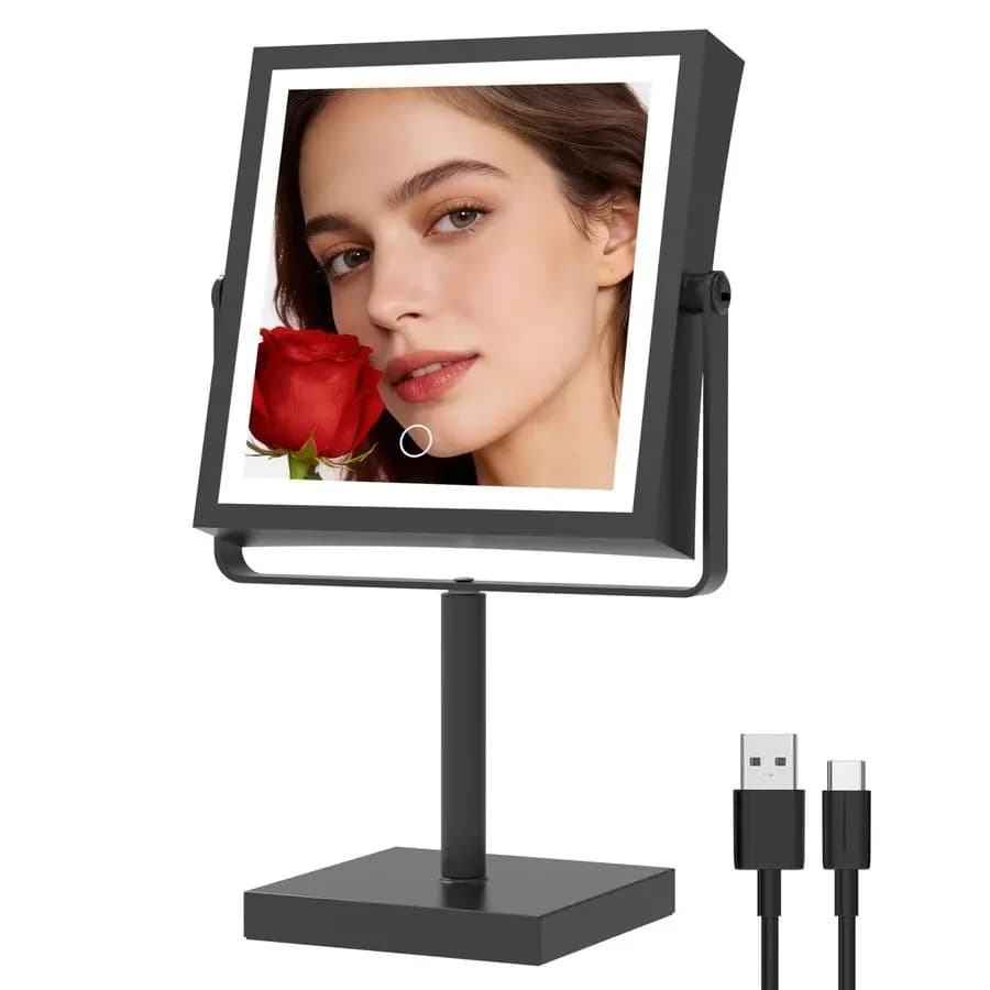 Specchio per il Trucco con Luci, Specchio Ingranditore Ricaricabile da 4000mAh con Luce, 1X 10X, Specchio da Bagno Regolabile in Altezza