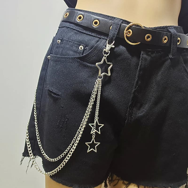 Chain Punk Streetwear Woman with Moon Star Rivets Skull Accessories Rock Goth for Jeans and Belt Jewelry