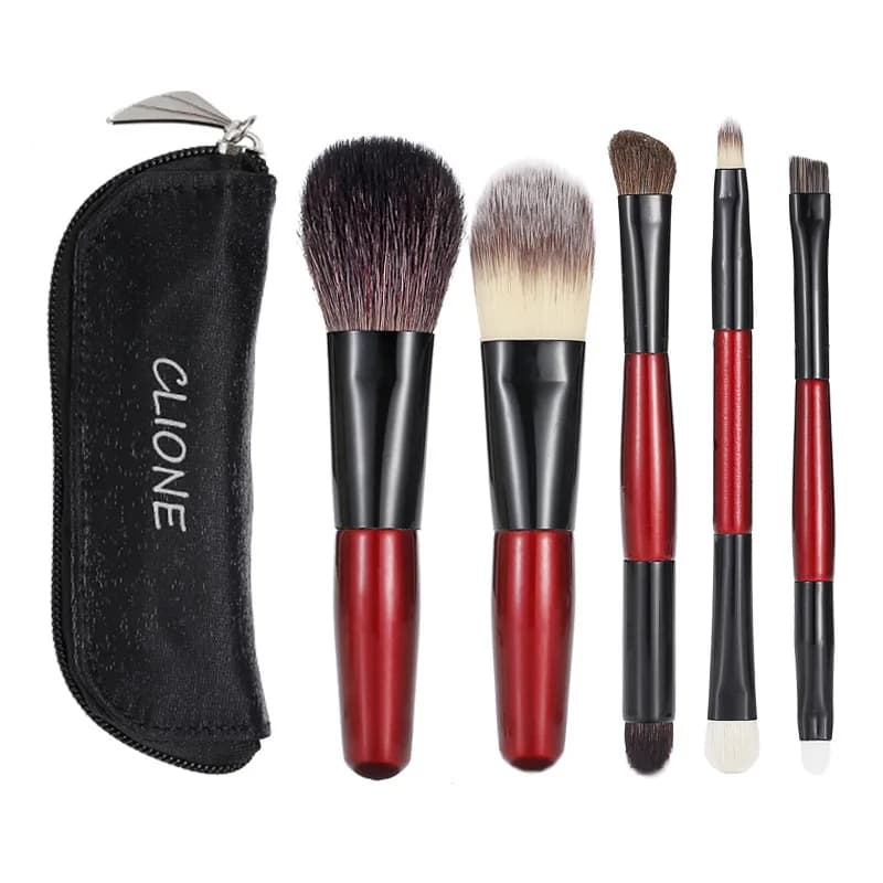 Mini set di manico in legno per trucco in lana da 5 pezzi per principianti 5 pezzi fard in polvere fondotinta per sopracciglia trucco pennello per tintura Halo