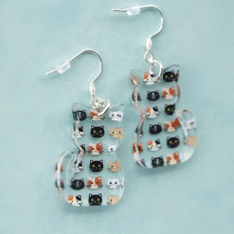1 Pair Cartoon Cute Black Cat White Cat Acrylic Women Earrings Summer Vacation Style Accessories Gift Earrings
