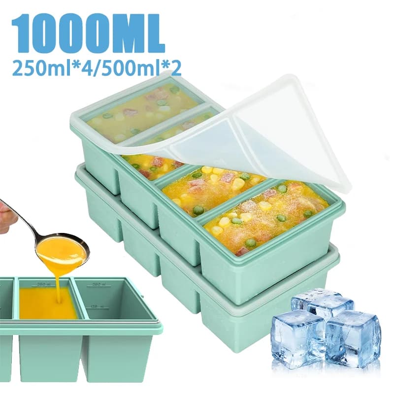 Stampo per ghiaccio grande da 1000 ml in silicone, vassoi per congelatore, stampo per ghiaccio grande, contenitore per alimenti, per conservare il cibo fresco, per congelare zuppe, IY Ice Maker